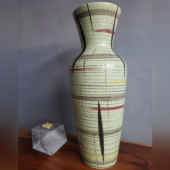 16" BAY KERAMIK, MCM CERAMIC 1960's W. GERMANY MINT GREEN VASE - Picture 7 of 10